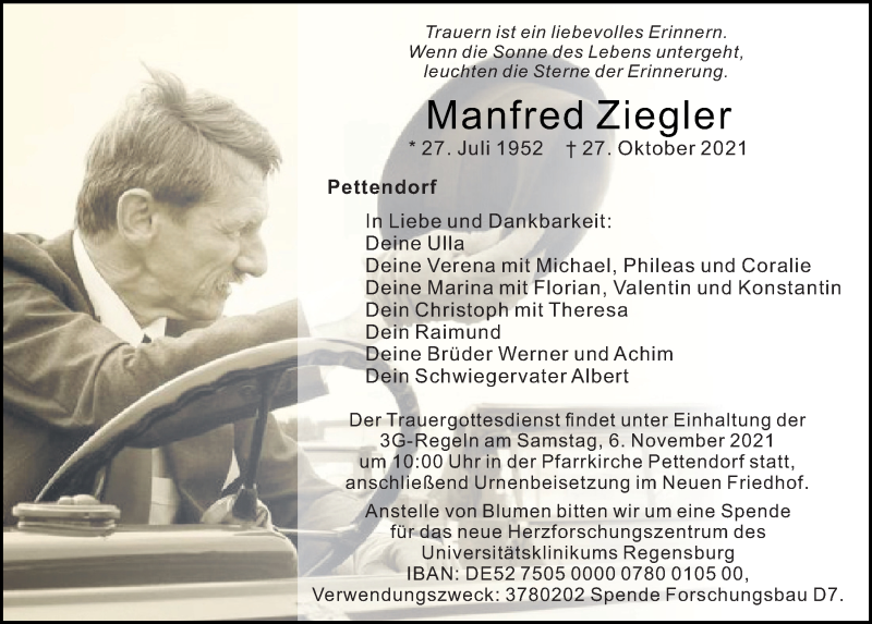  Traueranzeige für Manfred Ziegler vom 03.11.2021 aus Mittelbayerische Zeitung Regensburg