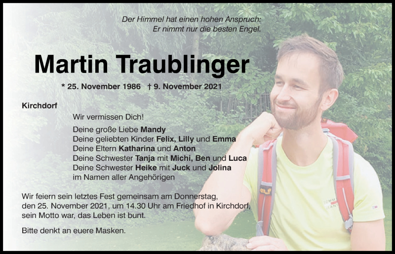  Traueranzeige für Martin Traubling vom 23.11.2021 aus Mittelbayerische Zeitung Kelheim