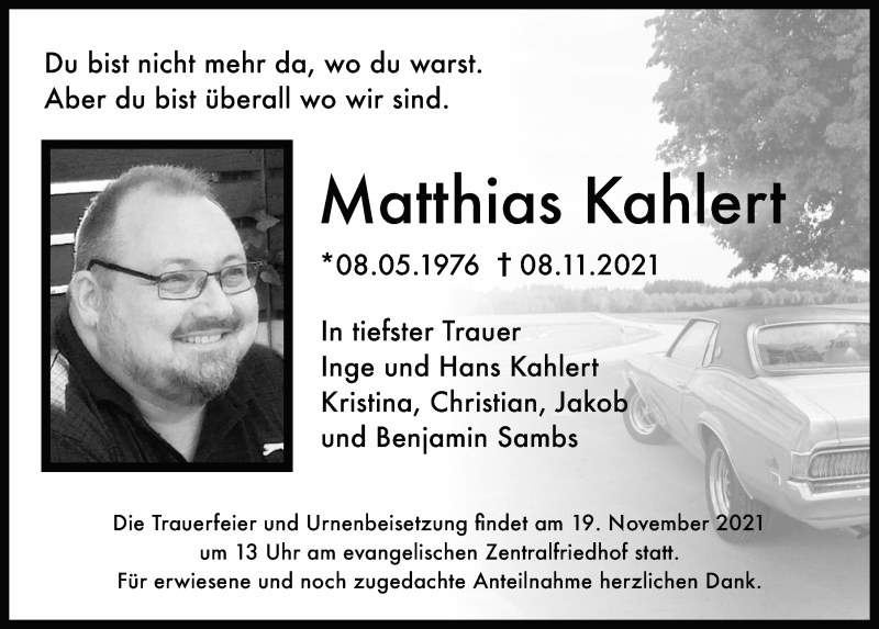  Traueranzeige für Matthias Kahlert vom 17.11.2021 aus Mittelbayerische Zeitung Regensburg