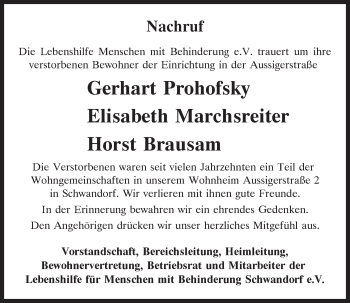 Traueranzeige von Elisabeth Marchsreiter von Mittelbayerische Zeitung Schwandorf
