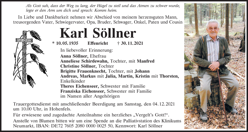  Traueranzeige für Karl Söllner vom 02.12.2021 aus Mittelbayerische Zeitung Regensburg