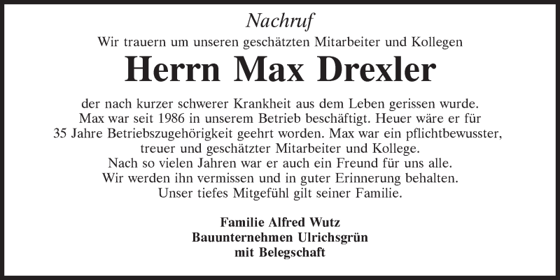  Traueranzeige für Max Drexler vom 08.12.2021 aus Bayerwald Echo