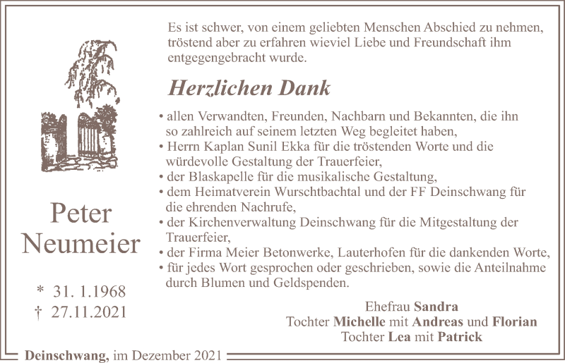  Traueranzeige für Peter Neumeier vom 24.12.2021 aus Neumarkter Tagblatt