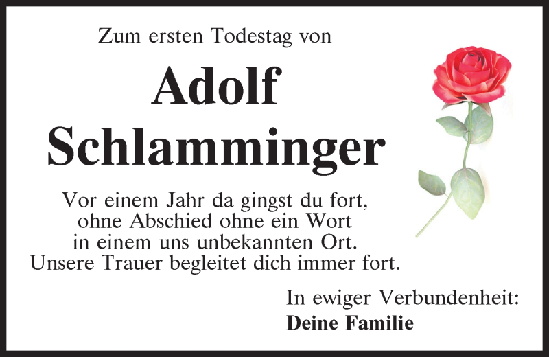  Traueranzeige für Adolf Schlamminger vom 12.02.2021 aus Bayerwald Echo