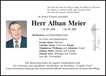 Traueranzeige von Alban Meier von Neumarkter Tagblatt
