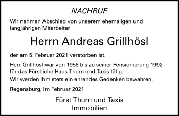 Traueranzeige von Andreas Grillhösl von Mittelbayerische Zeitung Regensburg