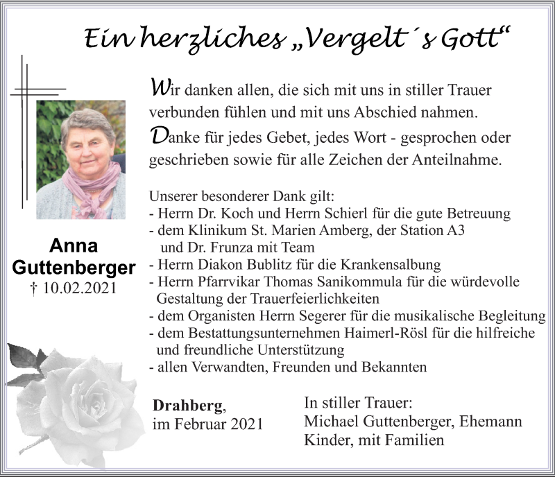  Traueranzeige für Anna Guttenberger vom 27.02.2021 aus Neumarkter Tagblatt