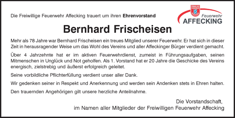  Traueranzeige für Bernhard Frischeisen vom 25.02.2021 aus Mittelbayerische Zeitung Kelheim