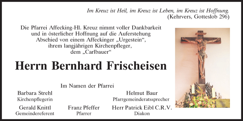  Traueranzeige für Bernhard Frischeisen vom 20.02.2021 aus Mittelbayerische Zeitung Kelheim
