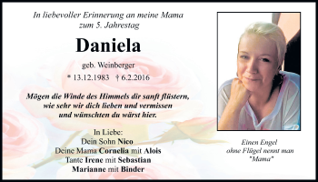 Traueranzeige von Daniela  von Bayerwald Echo
