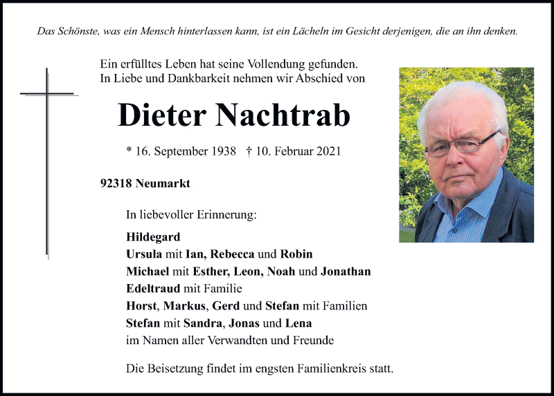  Traueranzeige für Dieter Nachtrab vom 13.02.2021 aus Neumarkter Tagblatt