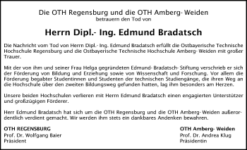 Traueranzeige von Edmund Bradatsch von Mittelbayerische Zeitung Regensburg