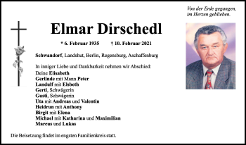 Traueranzeige von Elmar Dirschedl von Mittelbayerische Zeitung Schwandorf