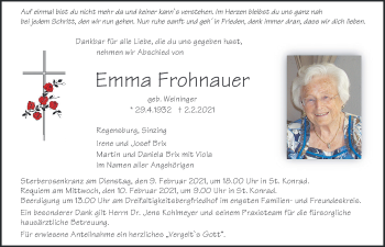 Traueranzeige von Emma Frohnauer von Mittelbayerische Zeitung Regensburg