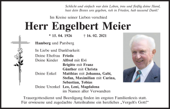 Traueranzeige von Engelbert Meier von Neumarkter Tagblatt