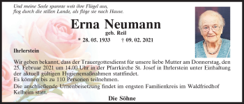 Traueranzeige von Erna Neumann von Mittelbayerische Zeitung Kelheim