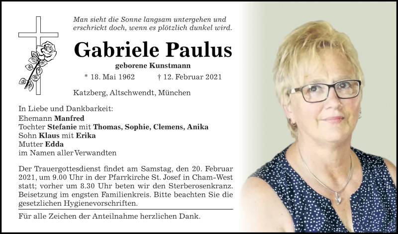  Traueranzeige für Gabriele Paulus vom 18.02.2021 aus Bayerwald Echo