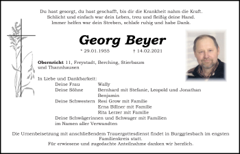 Traueranzeige von Georg Beyer von Neumarkter Tagblatt