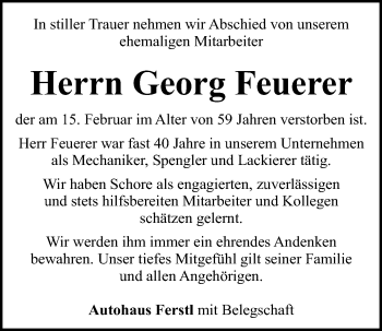 Traueranzeige von Georg Feuerer von Mittelbayerische Zeitung Regensburg