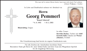 Traueranzeige von Georg Pemmerl von Bayerwald Echo