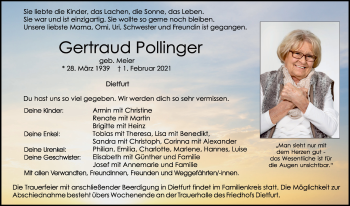 Traueranzeige von Gertraud Pollinger von Mittelbayerische Zeitung Regensburg