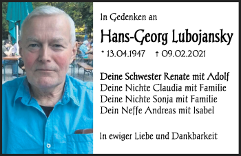 Traueranzeige von Hans-Georg Lubojansky von Mittelbayerische Zeitung Regensburg
