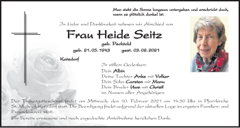 Traueranzeige von Heide Seitz von Mittelbayerische Zeitung Schwandorf