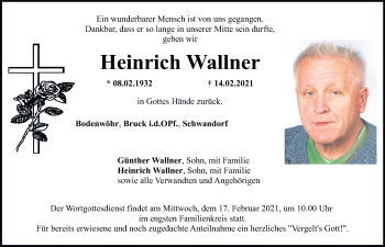 Traueranzeige von Heinrich Wallner von Mittelbayerische Zeitung Schwandorf