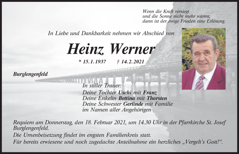  Traueranzeige für Heinz Werner vom 17.02.2021 aus Mittelbayerische Zeitung Schwandorf