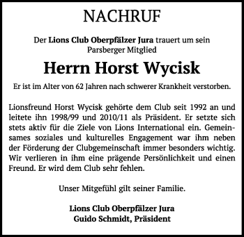 Traueranzeige von Horst Wycisk von Neumarkter Tagblatt