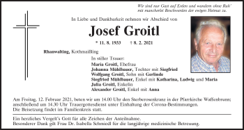 Traueranzeige von Josef Groitl von Bayerwald Echo