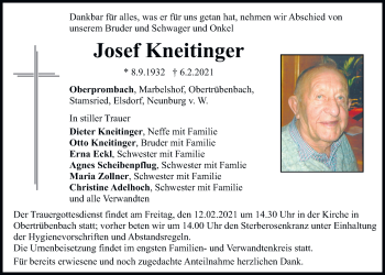 Traueranzeige von Josef Kneitinger von Bayerwald Echo