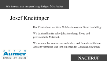 Traueranzeige von Josef Kneitinger von Bayerwald Echo