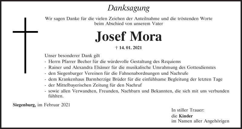  Traueranzeige für Josef Mora vom 06.02.2021 aus Mittelbayerische Zeitung Kelheim