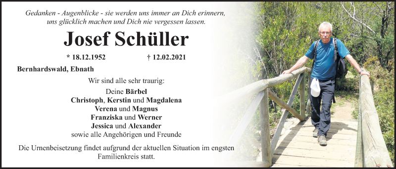  Traueranzeige für Josef Schüller vom 17.02.2021 aus Mittelbayerische Zeitung Regensburg