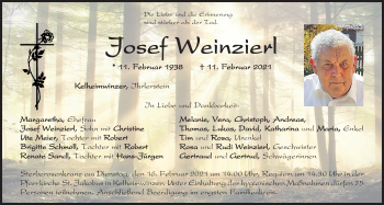 Traueranzeige von Josef Weinzierl von Mittelbayerische Zeitung Kelheim