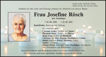Traueranzeige von Josefine Rösch von Neumarkter Tagblatt