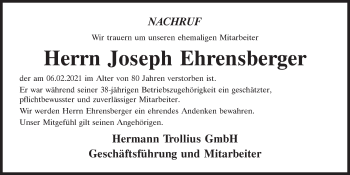 Traueranzeige von Joseph Ehrensberger von Neumarkter Tagblatt