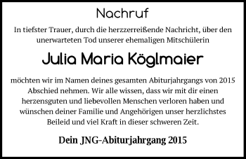 Traueranzeige von Julia Maria Köglmaier von Mittelbayerische Zeitung Kelheim