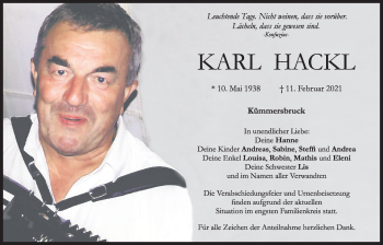 Traueranzeige von Karl Hackl von Mittelbayerische Zeitung Schwandorf