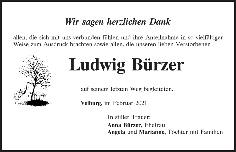  Traueranzeige für Ludwig Bürzer vom 13.02.2021 aus Neumarkter Tagblatt