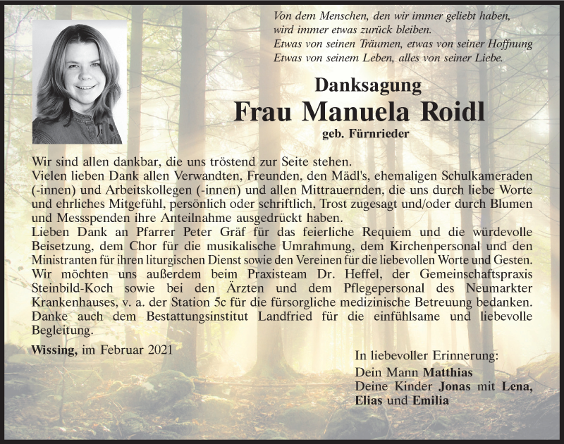  Traueranzeige für Manuela Roidl vom 27.02.2021 aus Neumarkter Tagblatt