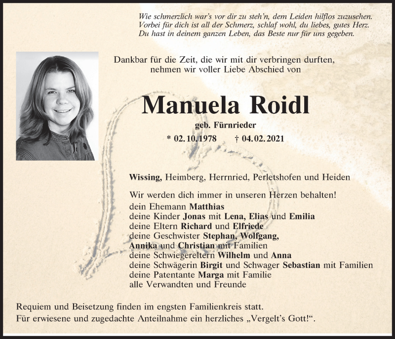  Traueranzeige für Manuela Roidl vom 06.02.2021 aus Neumarkter Tagblatt