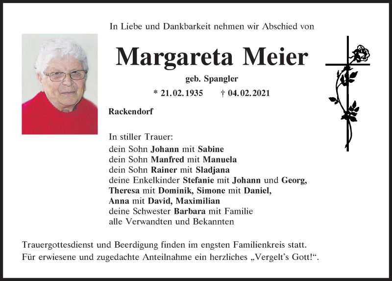  Traueranzeige für Margareta Meier vom 06.02.2021 aus Neumarkter Tagblatt