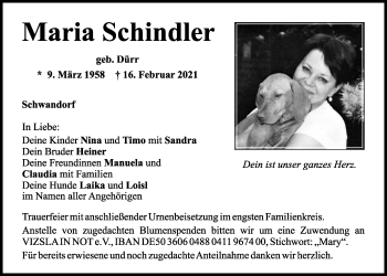Traueranzeige von Maria Schindler von Mittelbayerische Zeitung Schwandorf