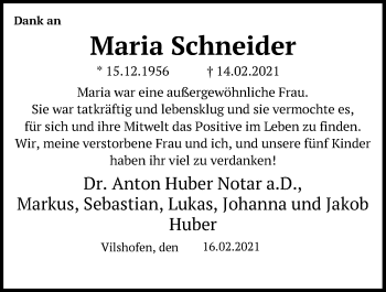 Traueranzeige von Maria Schneider von Bayerwald Echo