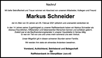 Traueranzeige von Markus Schneider von Neumarkter Tagblatt