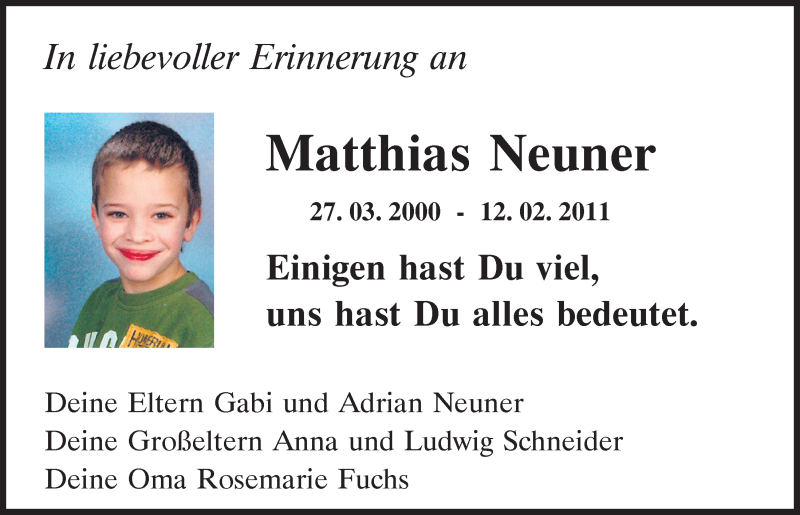  Traueranzeige für Matthias Neuner vom 12.02.2021 aus Mittelbayerische Zeitung Kelheim