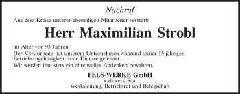 Traueranzeige von Maximilian Strobl von Mittelbayerische Zeitung Kelheim
