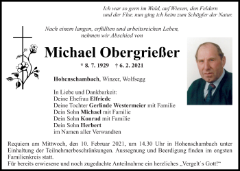 Traueranzeige von Michael Obergrießer von Mittelbayerische Zeitung Regensburg